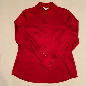 Stunning St. John Red Silk Blouse, Size 6